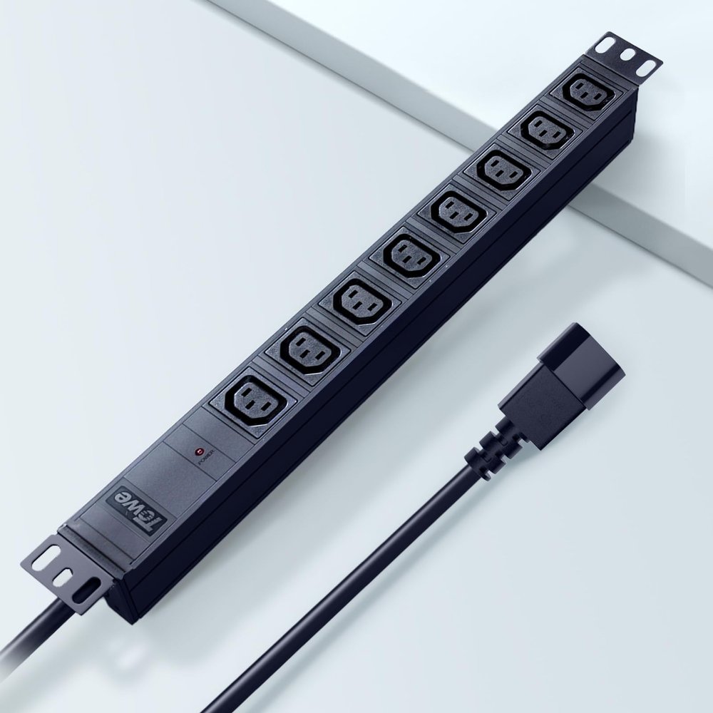 Power StripIEC C13 Metal 8 Outlet Wall Mount Heavy Duty Wide Spaced Long Power Strip with10FT C14 Plug Cable10A Rack Mountable PDU/Data Center Power Distribution