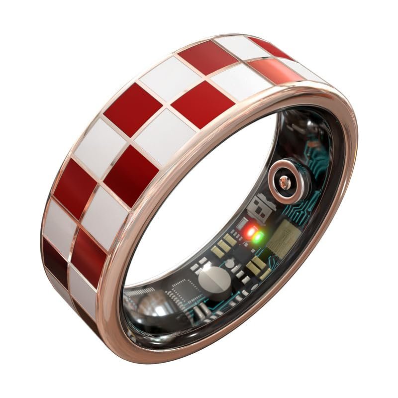LISASRING Smart Ring Blood Pressure Monitoring 5ATM Waterproof Activity Tracker Stress/Temperature Sensor Sleep Coach & Womens Health Titanium Unisex Sport Ring Compatible with iOS/Android Rouge 10