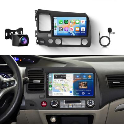 4G+64G 5.0Bluetooth Radio for Honda Civic 2006-2011 Car Stereo with IP69K Backup Camera,9inch 1280x720P IPS Touch Screen,Android Auto,DSP 32EQ,FM/RDS,Weather Display,Mirror Link RCA SWC