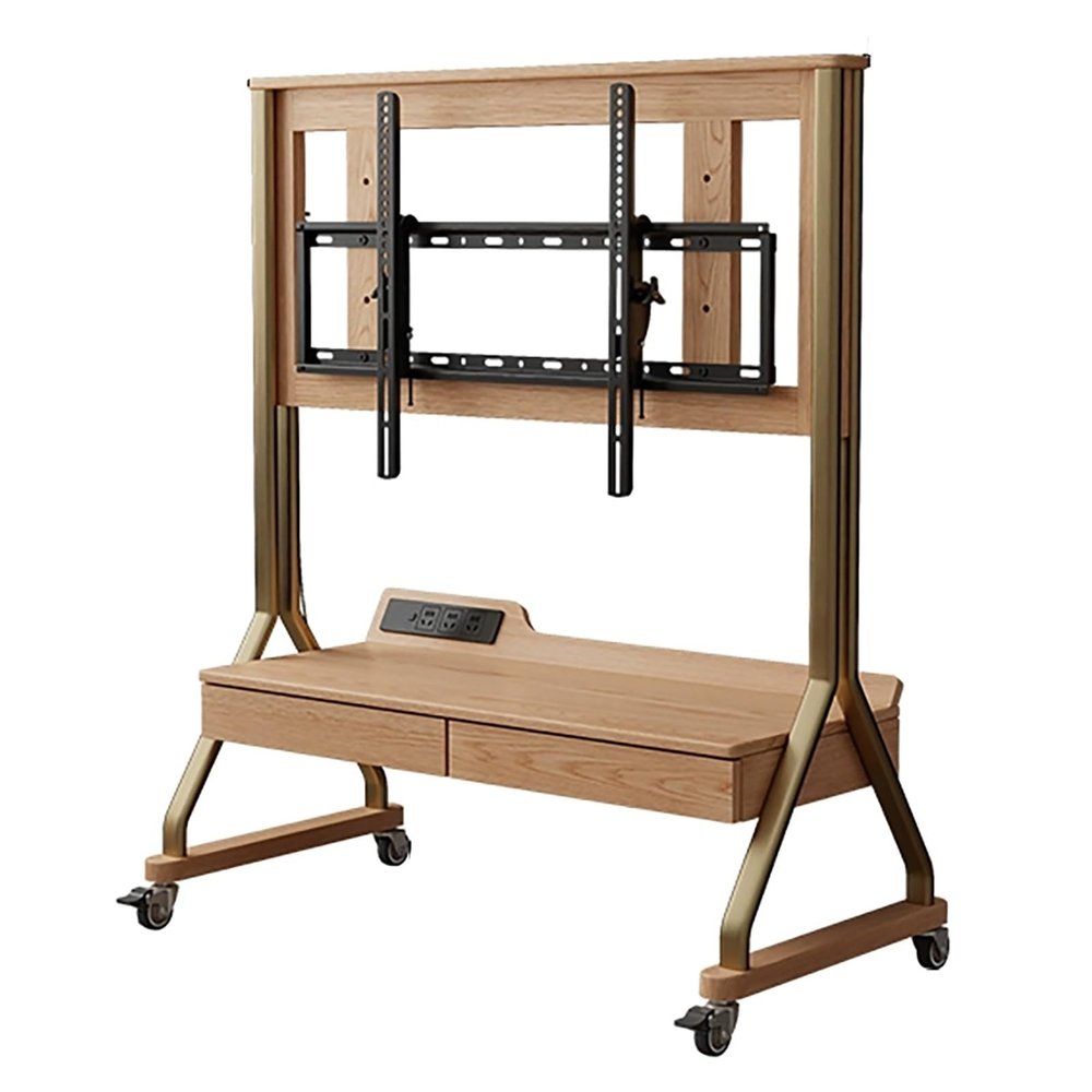 EKDJSN Mobile TV Stand, Tilt & Height Adjustable Rolling TV Cart with Drawers, Wood Floor TV Stand, 40-85 Inch TV, 80kg Max Load
