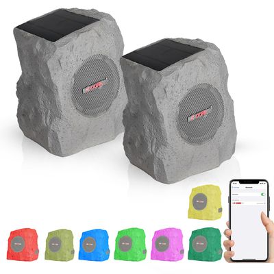 5 CORE Rock Speaker Outdoor Waterproof Bluetooth Garden Speakers Solar & USB Charging RGB Color Changing Patio & Pool Audio  GRDNSPK MC Gry 2PCS