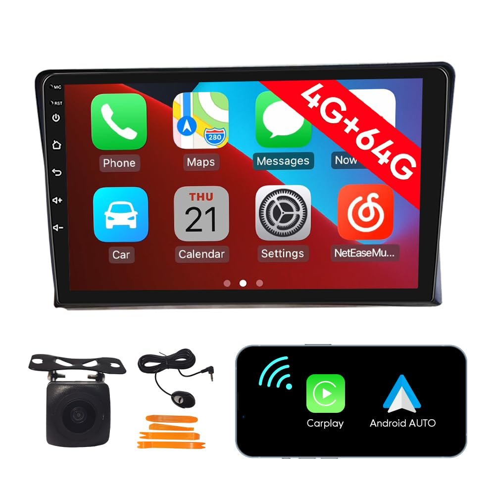 [4G 64G] Android Car Stereo FM Radio Carplay Android Auto 9" Touchscreen Headunit Media Player with Backup Camera for VW Matvey 2008 2009 2010 2011 2012 2013 2014 2015