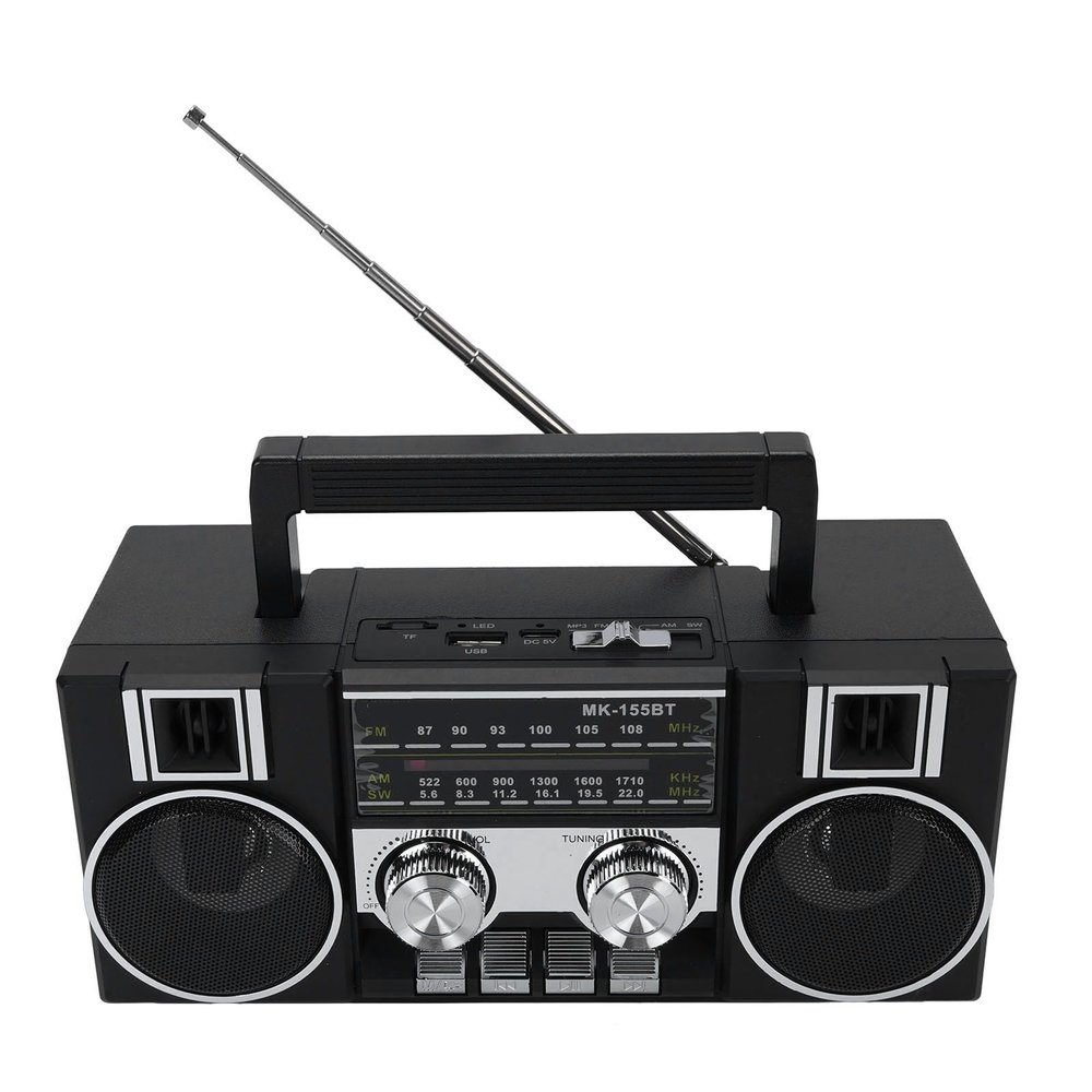 AM FM Radio Portable, 4 in 1 Digital Radio Supports Bluetooth, TF Card, USB Flash Drive, Double Speakers, for Garden Park Bathroom (Gold) (Black)