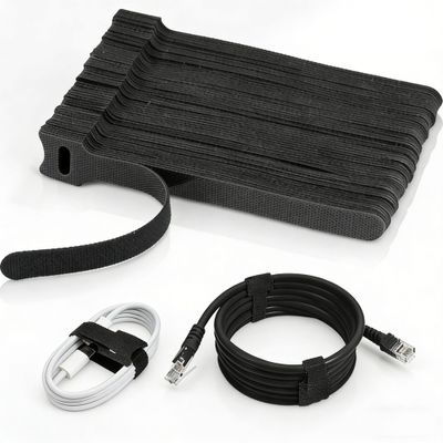 100pcs Cable Ties Reusable All-Black Wire Ties Cable Management Cord Ties Reusable for Electronics Hook and Loop Cable Ties for Computer 6 Inch