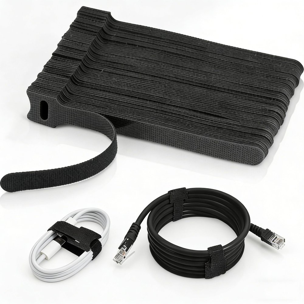 100pcs Cable Ties Reusable All-Black Wire Ties Cable Management Cord Ties Reusable for Electronics Hook and Loop Cable Ties for Computer 6 Inch