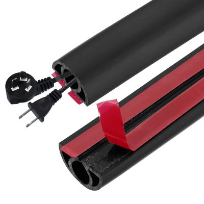 PATIKIL Floor Cord Cover 0.8 in x 10 Ft, Self Adhesive Cord Hider Floor Power Cord Protector Extension Cable Management Cable Recess for Offices Exhibitions, Black