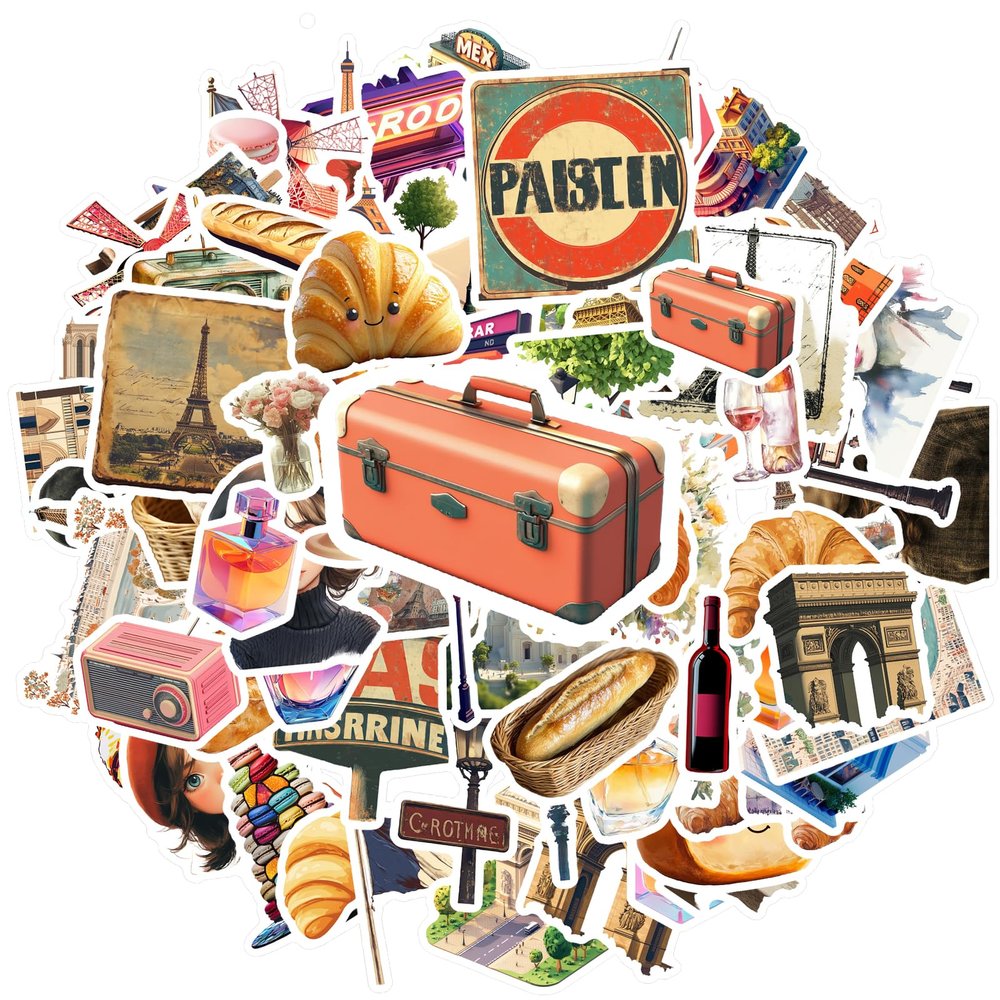 100Pcs French Culture Stickers,Waterproof French Culture Sticker for Bottle Laptop Phone Cases Planner,Adults Party Favor DecorTeacher Rewards