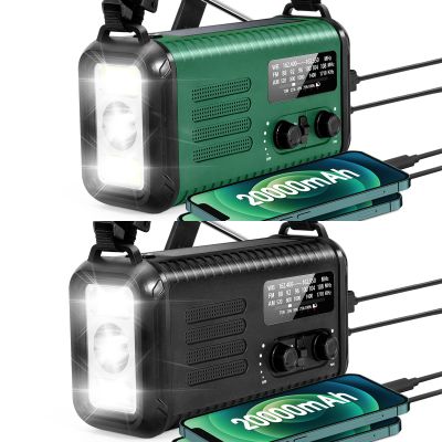 Emergency Solar Weather Radio, 20000mAh /74000mWh Crank Radios with AM/FM/NOAA, Portable Phone Charger, Flashlight & S0S Alarm, Reading Lamp for Camping Hiking