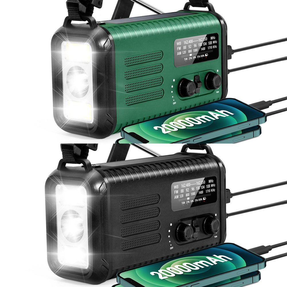 Emergency Solar Weather Radio, 20000mAh /74000mWh Crank Radios with AM/FM/NOAA, Portable Phone Charger, Flashlight & S0S Alarm, Reading Lamp for Camping Hiking