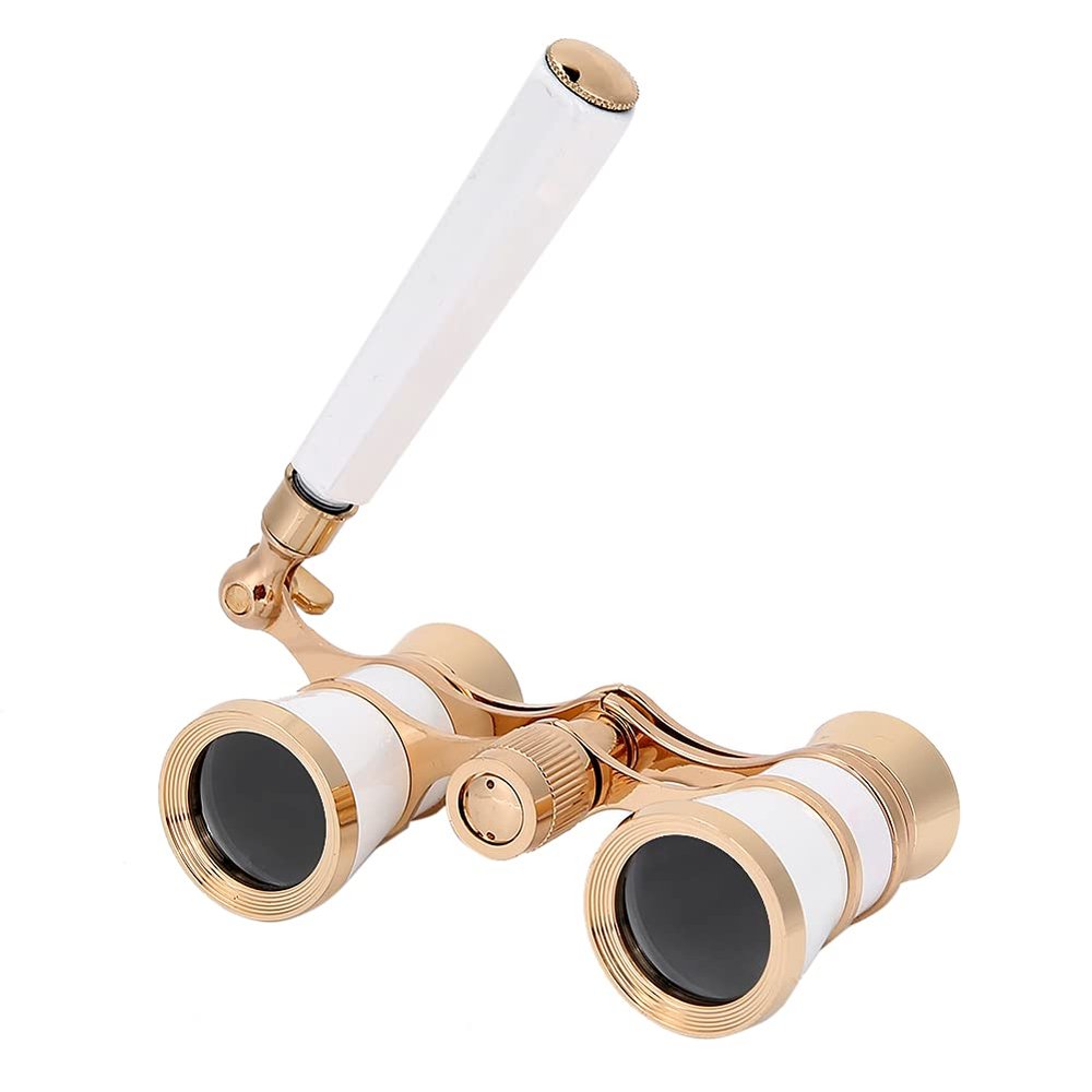 Binoculars, 3X25 Magnification Compact Lightweight Opera Glasses Telescope with Handle for Women, Kids in Musical Concerts, 6.5mm Exit Pupil, Central Focus, BAK-7 Prism (White)