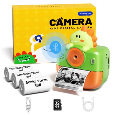 Bluetooth Instant Print Camera for Kids, Childrens Instant Print Camera Gift for Boys Girls Ages 1-17, Toddler Kid Digital Cameras Printer for Toys, Thermal Mini Photo Printer & 1 Sticker & 2 Paper