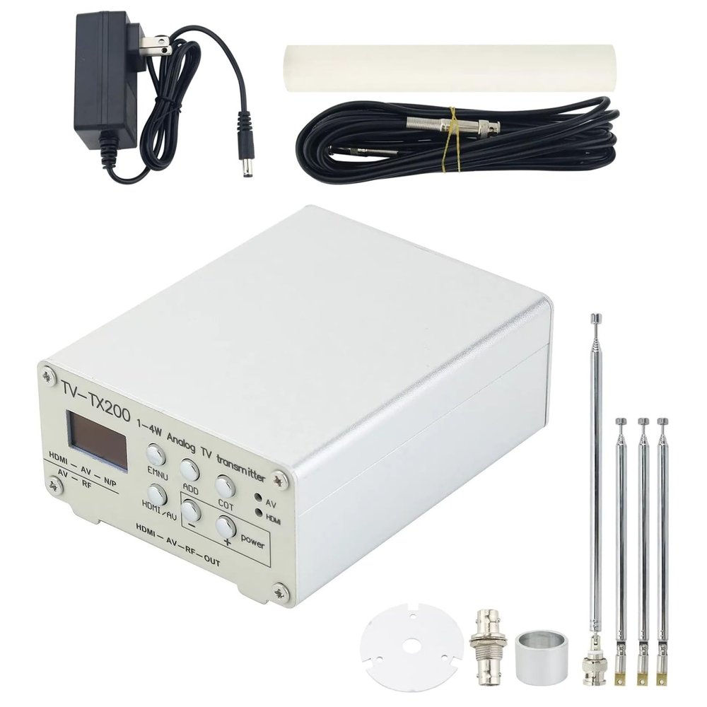 VHF UHF Analog TV Transmitter with GP Antenna, HDMI Modulator Converter RCA Coaxial Composite Adapter