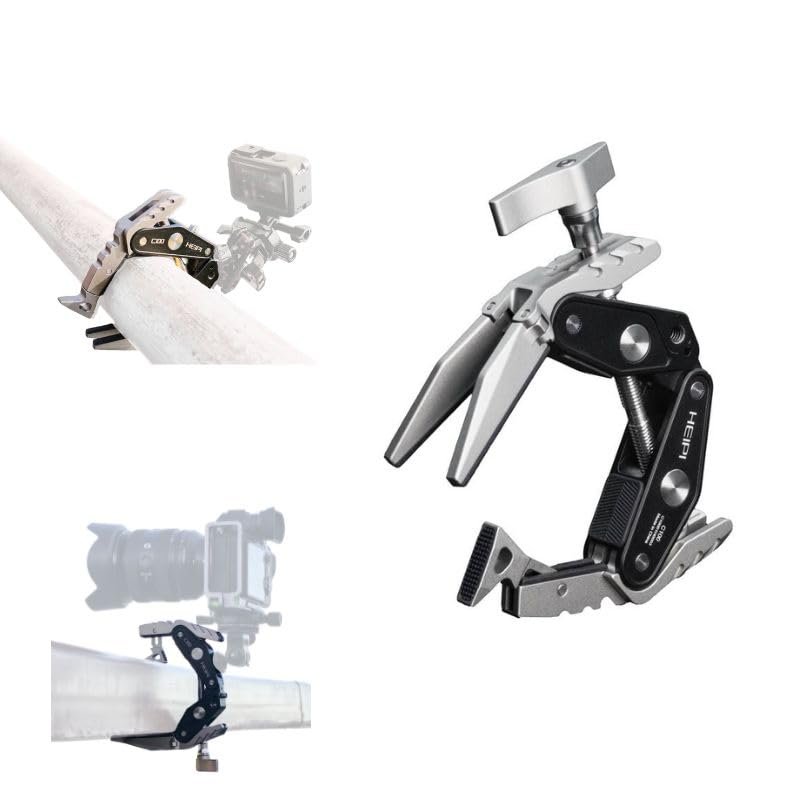 HEIPI Super Clamp Phone Camera Mount Holder 2-in-1 Clamp & Stand Design with 1/4"-20 & 3/8"-16 Screw Mount Adapter Holder Max Clamping 3.93 inch for Tripod Accessories, Phone, Action, DSLR Camera