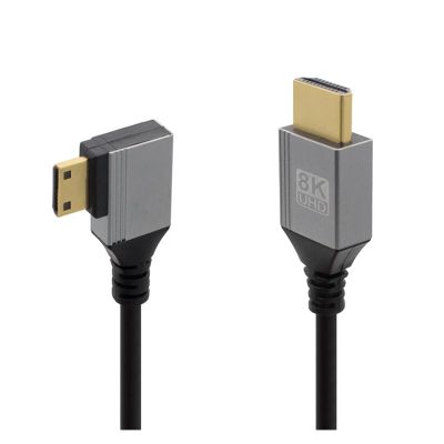 ACGTUY 0.5m 1m 8K UHD Cable 90 Degree Up/Down/Left/Right Angle -HD m;ic/ro -HD to HD Port Thin Cord Compatible with The Camera HDTV Camcorder(MiniHD Left,0.5m)