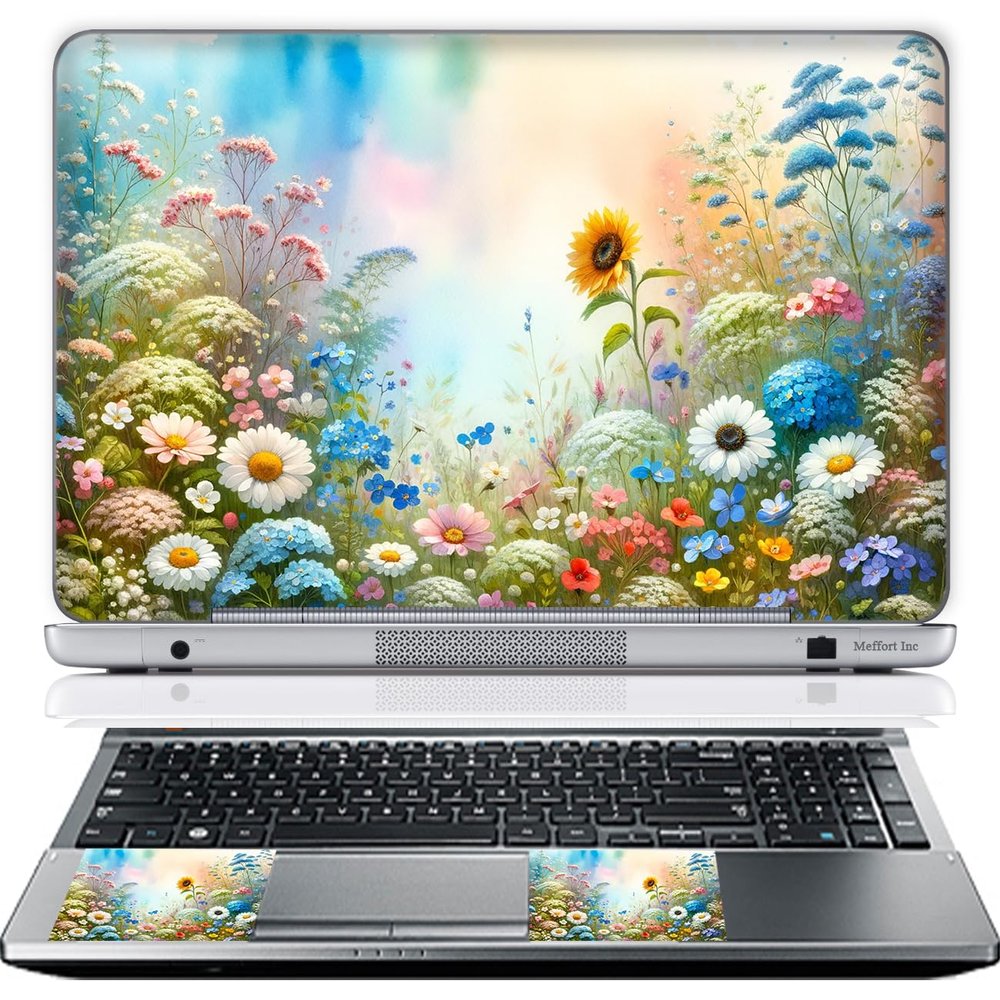 11.6 12 Inch Laptop Skin Sticker Cover Premium Sticker Cover Art Decal Decorative (Included 2 Wrist Pad Skins) - Wild Flower Painting