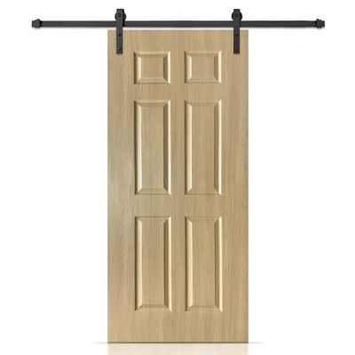 32 in. x 86 in. 6 Panel Hollow Core Oak Finished PVC Composite Interior Sliding Barn Door with Hardware Kit