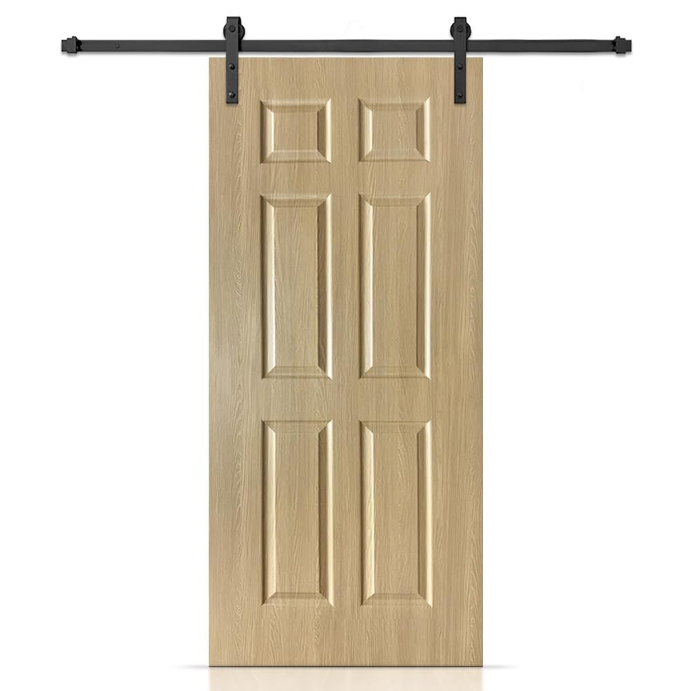 32 in. x 86 in. 6 Panel Hollow Core Oak Finished PVC Composite Interior Sliding Barn Door with Hardware Kit
