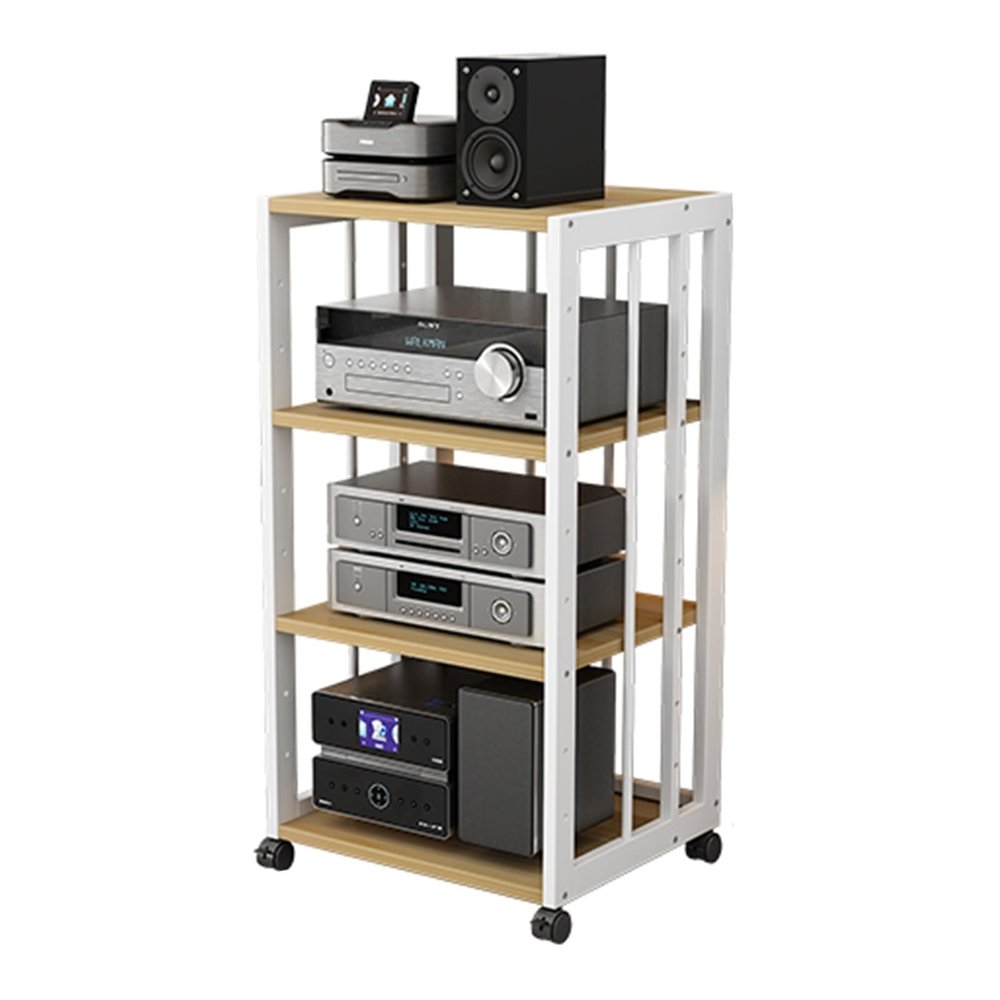 WLCGYD Height Adjustable Amplifier Rack Shelf, 3/4/5 - Layer Av Media Stand with Casters for Record Player/Receiver/Entertainment Stereo Components, Home Audio-Video Shelving Cart(4tier)