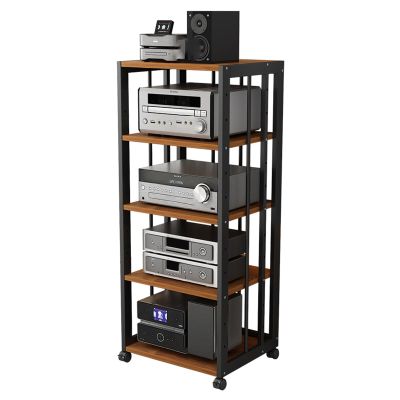 WLCGYD 43'' Tall Stereo Rack System Cabinet Speaker with Height-Adjustable Shelf, Video Game Console Stand - Load Capacity 330lbs,Rolling Audio Components Shelving for Living Room/Home/Office(Black)