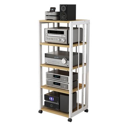 WLCGYD 43'' Tall Stereo Rack System Cabinet Speaker with Height-Adjustable Shelf, Video Game Console Stand - Load Capacity 330lbs,Rolling Audio Components Shelving for Living Room/Home/Office(White)