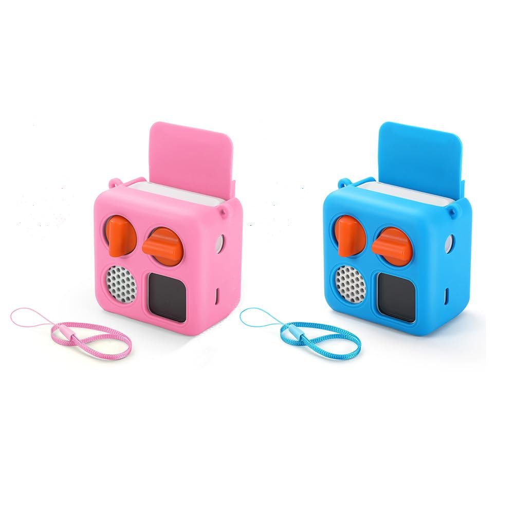 Shockproof Protective Jacket for Yoto Mini Player (2024), with Card Slot & Wrist Strap, Kid-Friendly Anti-Slip Silicone Case Cover - 2 Pack ((Pink + Blue)