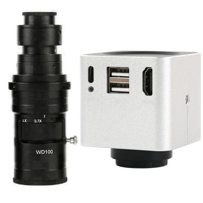 1080P 60FPS HDMI USB Video Microscope Camera Multifunction Measurement & 200X C-Mount Lens - Silver
