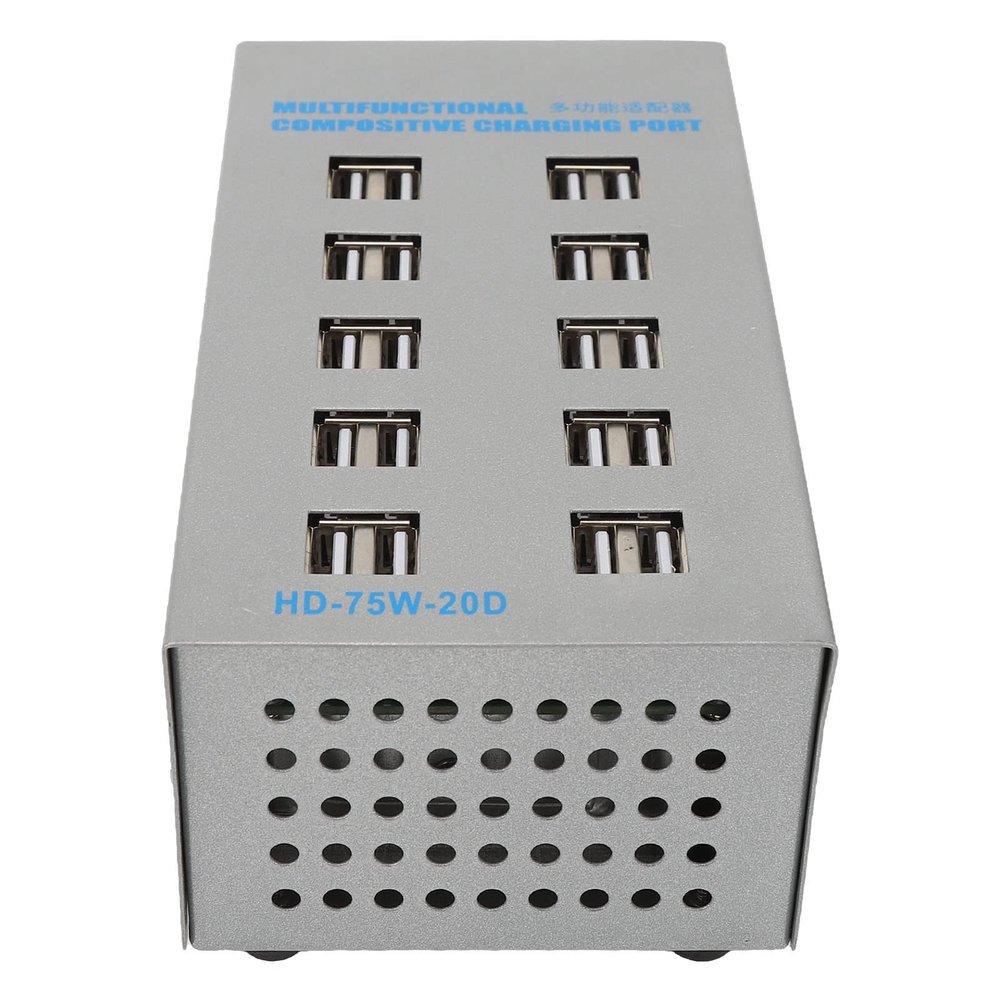20 Port USB Hub Splitter, Powered USB Hub Stainless Steel Smart Hub Multi Function Charging Port Adapter, Silent Fan for Most Devices. Fast Compatibility.