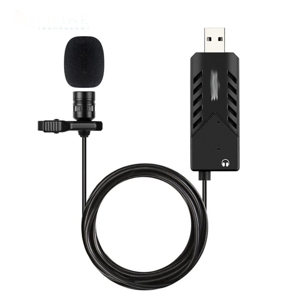 JKSVTF Lavalier Clip-on Cardioid Condenser Computer Mic Pluging and Play USB Microphone with Sound Card for PC