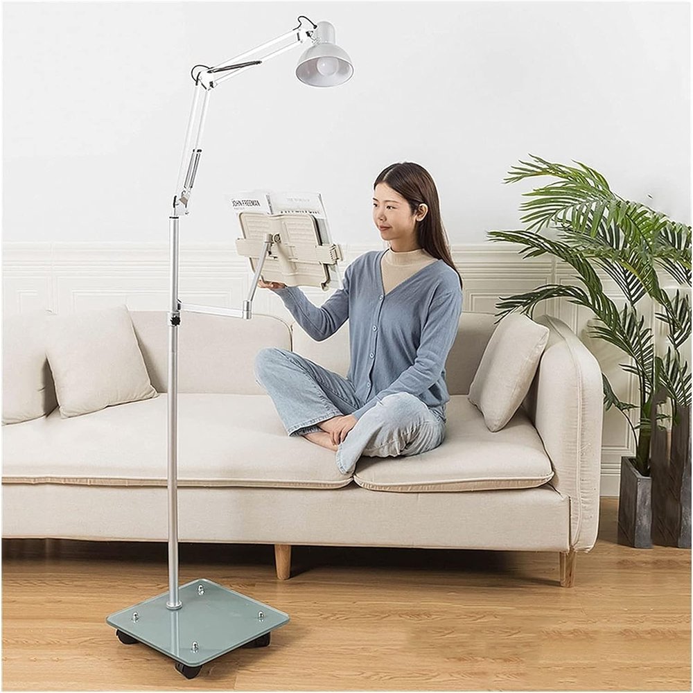 Floor Stand, Hands Reading for Bed, Reading Shelf Standing, Laptop Floor Stand with Wheels, for Book Reading, Music Stand,with lamp