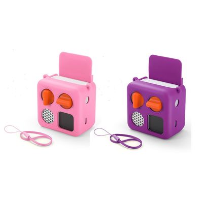 Shockproof Protective Jacket for Yoto Mini Player (2024), with Card Slot & Wrist Strap, Kid-Friendly Anti-Slip Silicone Case Cover - 2 Pack (Pink + Purple)