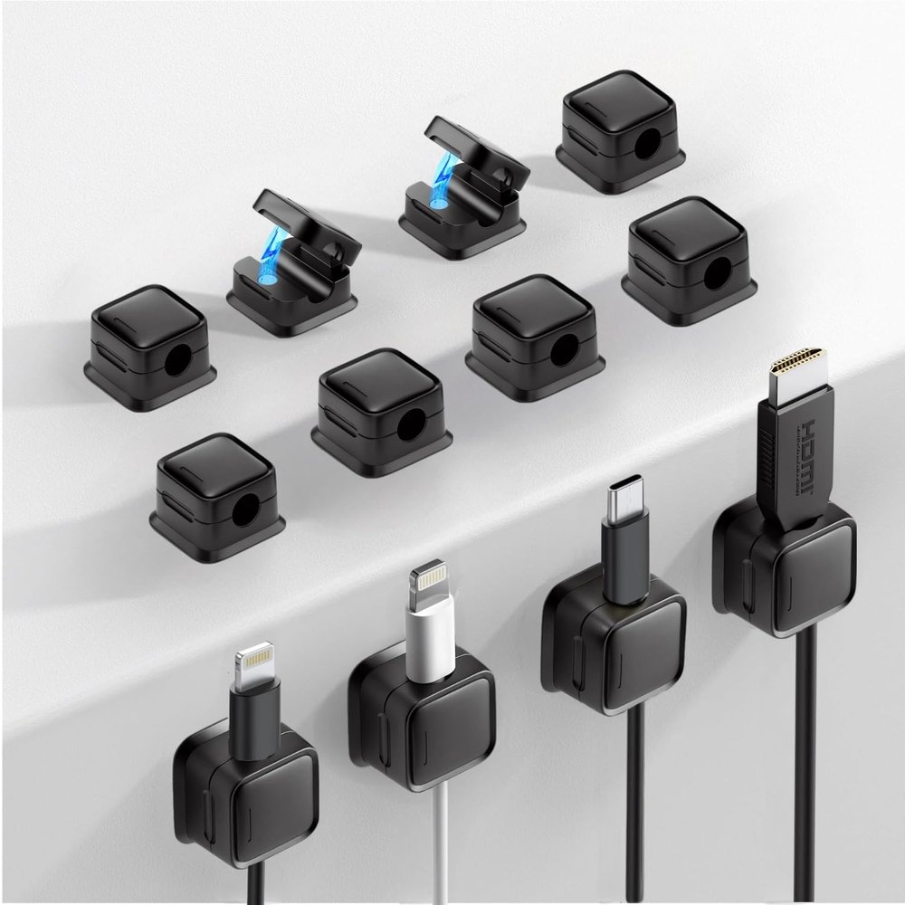 12 Pack Cable Management Clips, M-Xeotei 2-in-1, Magnetic and Adhesive,Cable Holder, Multi-Surface Cord Organizer for Metal/Wood/Plastic, Space Saving Switchable Base Works on Desk/Car/Office (Black)
