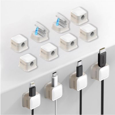 12 Pack Cable Management Clips - M-Xeotei 2-in-1 (Magnetic and Adhesive) Multi-Surface Cable Organizer for Metal/Wood/Plastic, Space Saving Switchable Base Works on Desk/Car/Home/Office (White)