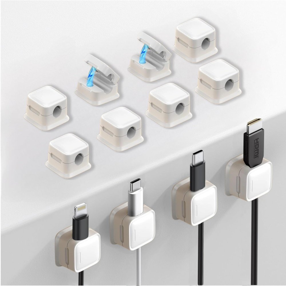 12 Pack Cable Management Clips - M-Xeotei 2-in-1 (Magnetic and Adhesive) Multi-Surface Cable Organizer for Metal/Wood/Plastic, Space Saving Switchable Base Works on Desk/Car/Home/Office (White)
