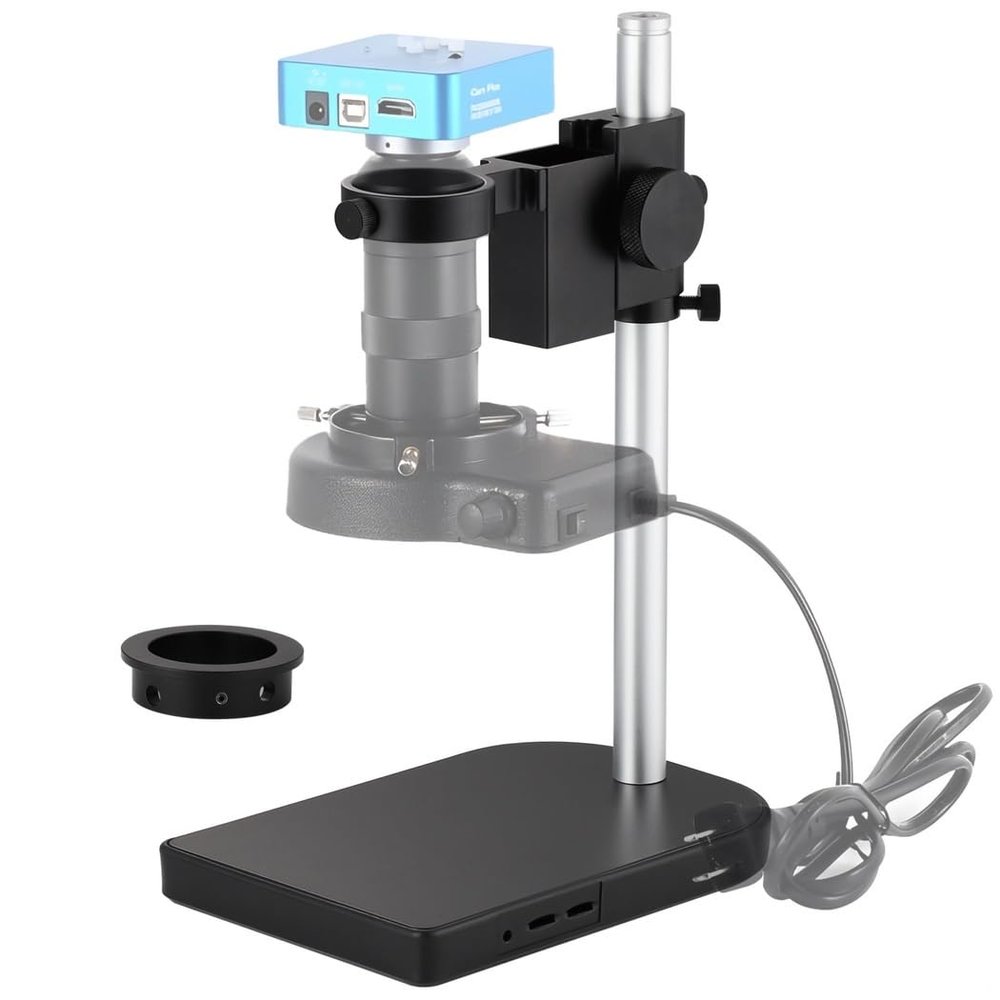 Adjustable Digital Microscope Stand, Aluminum Alloy Camera Holder With Dual 1.97In/1.57In Rings, Lab Video Platform With Lifting Bracket