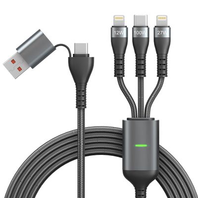 100W USB C Multi Charging Cable with 480mbps Data Transfer, 3M/10Ft Long USB C Fast Charging Cord, Universal Multiple Charger Cord with Type-C, 2*IP Port for iPhone16/15/14/13/Cell Phones and More