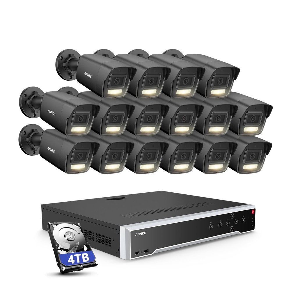 ANNKE PoE Security Camera System, 16 Ports Expandable 32CH 12MP H.265+ NVR, 16x 3K/5MP Wired IP Bullet Cams with Mic, Color Night Vision, AI Motion & 1CH Face Detection, Compatible with Alexa, 4TB HDD