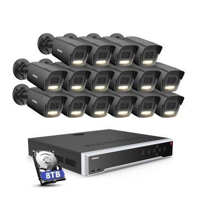 ANNKE PoE Security Camera System, 16 Ports Expandable 32CH 12MP H.265+ NVR, 16x 3K/5MP Wired IP Bullet Cams with Mic, Color Night Vision, AI Motion & 1CH Face Detection, Compatible with Alexa, 8TB HDD