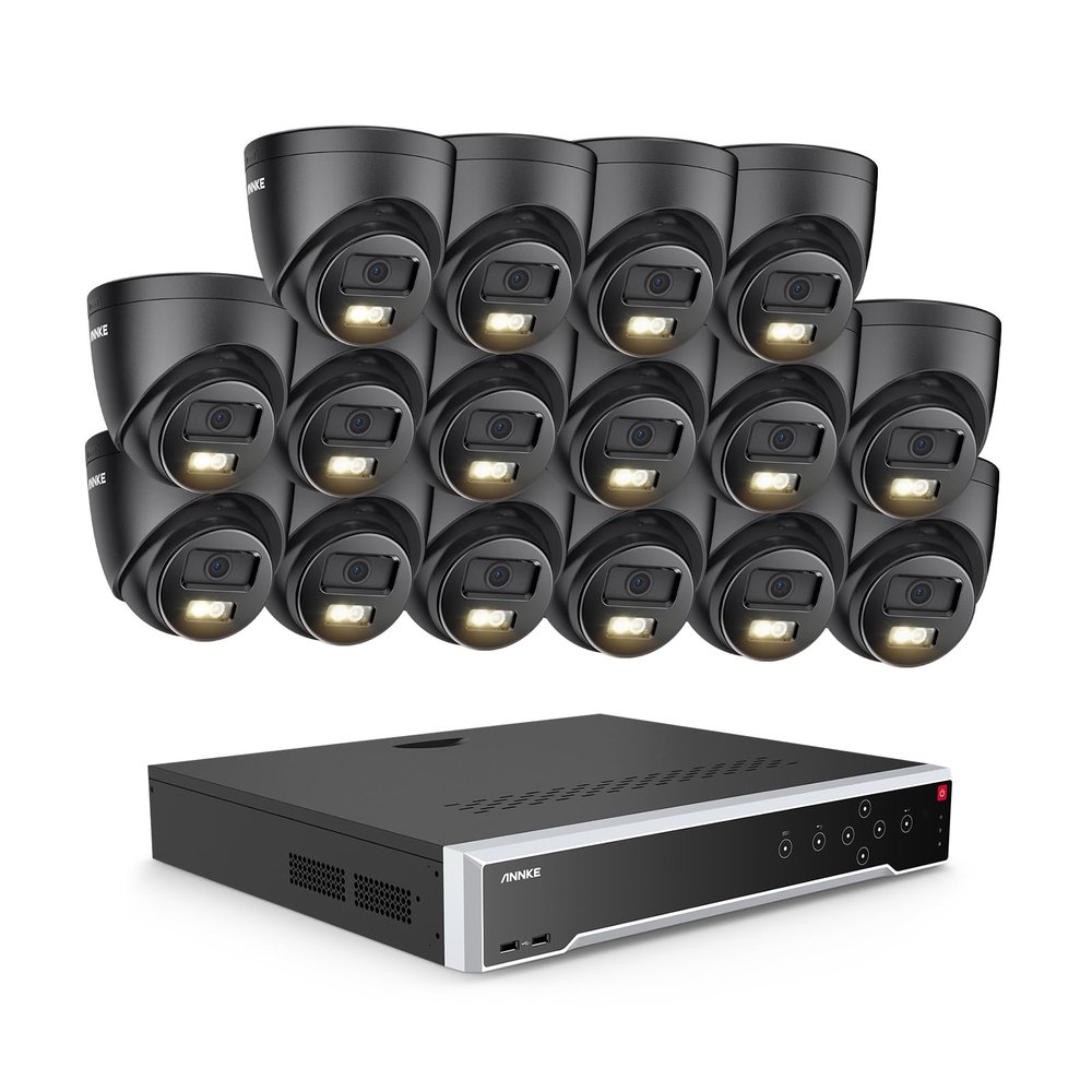 ANNKE PoE Security Camera System, 16 Ports Expandable 32CH 12MP H.265+ NVR, 16x 3K/5MP Wired IP Turret Cams with Mic, Color Night Vision, AI Motion & 1CH Face Detection, Compatible with Alexa, NO HDD
