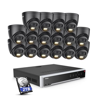 ANNKE PoE Security Camera System, 16 Ports Expandable 32CH 12MP H.265+ NVR, 16x 3K/5MP Wired IP Turret Cams with Mic, Color Night Vision, AI Motion & 1CH Face Detection, Compatible with Alexa, 2TB HDD