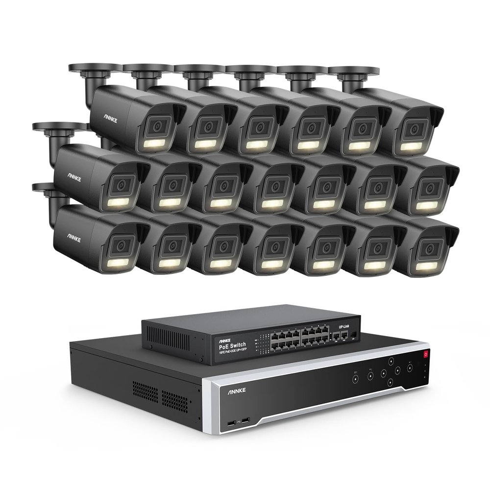 ANNKE PoE Security Camera System, 16 Ports Expandable 32CH 12MP H.265+ NVR, 20x 3K/5MP Wired IP Bullet Cams with Mic, Color Night Vision, AI Motion & 1CH Face Detection, Compatible with Alexa, NO HDD