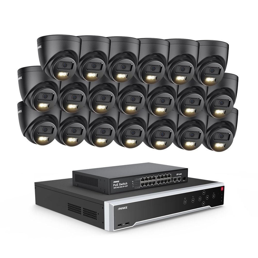 ANNKE PoE Security Camera System, 16 Ports Expandable 32CH 12MP H.265+ NVR, 20x 3K/5MP Wired IP Turret Cams with Mic, Color Night Vision, AI Motion & 1CH Face Detection, Compatible with Alexa, NO HDD