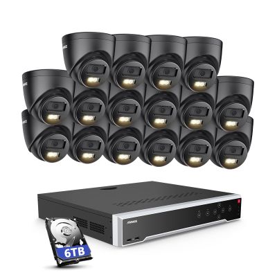 ANNKE PoE Security Camera System, 16 Ports Expandable 32CH 12MP H.265+ NVR, 16x 3K/5MP Wired IP Turret Cams with Mic, Color Night Vision, AI Motion & 1CH Face Detection, Compatible with Alexa, 6TB HDD