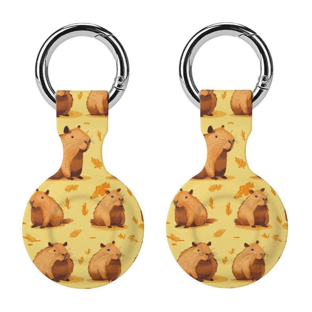 Capybara Protective Case Compatible with AirTag Silicone Case Key Finder with Keychain 2PCS