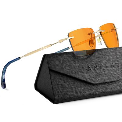 ANYLUV Rimless Blue Light Glasses for Women/Men, Rectangle Lightweight Blue Light Blocking Glasses with Stylish Metal Temples
