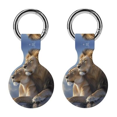 Animal Lion Love Protective Case Compatible with AirTag Silicone Case Key Finder with Keychain 2PCS