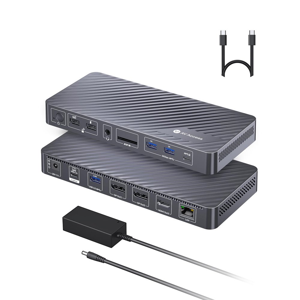 AV Access Docking Station 3 Monitors, 8K@30Hz Single Display, Triple 4K Display (2DP/1HDMI), USB-C Dock with 100W Laptop Charging, 10Gbps USB-C/A, Ethernet, Audio, SD, for MacBook/Chrome/Dell/HP