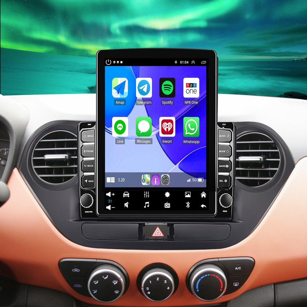 4+64G Car Radio Stereo with Carplay Android Auto for Hyundai Grand I10 2014-2019, Android 14 9.7inch IPS Double Din Touch Screen Car Audio Receiver w/WiFi GPS w/Bluetooth SWC AHD Backup Camera Mic
