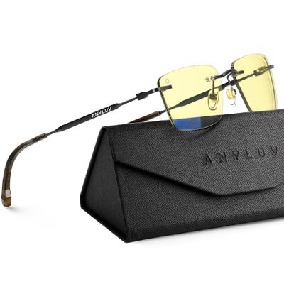 ANYLUV Rimless Blue Light Glasses for Women/Men, Rectangle Lightweight Blue Light Blocking Glasses with Stylish Metal Temples