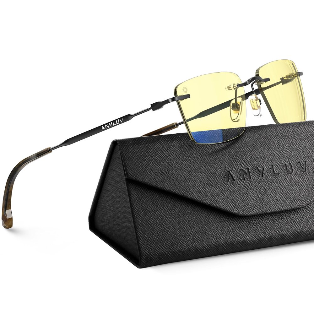 ANYLUV Rimless Blue Light Glasses for Women/Men, Rectangle Lightweight Blue Light Blocking Glasses with Stylish Metal Temples