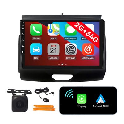 [2G 64G] Android Car Stereo FM Radio Carplay Android Auto 9" Touchscreen Headunit Media Player with Backup Camera for Ford Ranger 2015 2016 2017 2018 2019 2020 2021